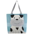 Simpatica borsa shopper in tela con cane cartoon, grande borsa casual per ragazze. - Blu Chiaro Shar Pei
