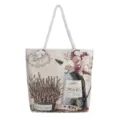 Sac cabas rétro à fleurs en jacquard poignée en corde de coton sac à épaule décontracté pour femmes - Jacquard Doré Lavande Pastorale