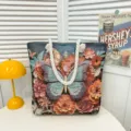 Vintage bloemen wandtapijt tote tas met vlinder ontwerp en touw handgrepen dagelijks. - Stijl 9