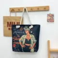 Τσάντα tote από καμβά με τύπωμα μαύρης γυναίκας, μεγάλη casual τσάντα ώμου για καθημερινή χρήση. - Στυλ Σχεδίου 1