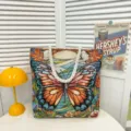 Canvas gobelin tote bag met artistiek vlinderpatroon en dikke touw handvatten dagelijks. - Stijl 5