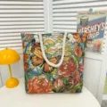 Geweven tote bag met vlinder bloemmotief en dikke touwhandvaten voor dagelijks gebruik. - Stijl 7