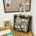 Canvas shopper tas retro bloemen wandtapijt schoudertas grote capaciteit casual stijl - Meerkleurig Dubbelzijdig Brokaat Bloemen