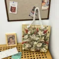 Vintage bloemen wandtapijt shopper tas met dikke touw handvatten, grote capaciteit tas. - Meerkleurig Brokaat Dubbelzijdig Lelie