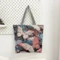 Etnische stijl vlinder gobelin canvas shopper, grote capaciteit casual schoudertas. - 3D-reliëf Twee Vlinders