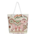 Etnische Indische Olifant Canvas Shopper Tas Grote Capaciteit Casual Schoudertas Met Wit Touw - Meerkleurige Indonesische Vlag Olifant