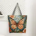 Etnische vlinder geborduurde canvas shopper tas, grote capaciteit casual schoudertas. - Heldere Deur Vlinder
