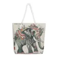 Etnische stijl canvas tote bag met geborduurd olifantenpatroon en comfortabele touw handgrepen. - Meerkleurige EECII Groene Olifant