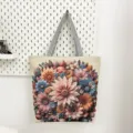 Canvas shopper met vintage bloem borduurwerk patroon, casual grote capaciteit schoudertas - Bloemenzee
