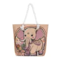 Etnische stijl olifant canvas shopper met witte touwhandvatten, grote casual tas. - Meerkleurige Oranje Kleine Olifant
