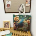 Bolso tote de lona bordado de pavo real con asas de cuerda gruesa, bolso de hombro para mujer - Multicolor Brocado Doble Cara Pareja de Pavos Reales