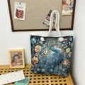 Bolso tote vintage de tapiz con elegante motivo de pavo real y flores, gran capacidad casual. - Multicolor Brocado Doble Cara Azul Floral Pavo Real