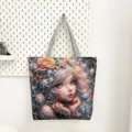 Stijlvolle canvas shopper tas met prachtige fantasie meisje bloemenprint, grote tas. - Bloembal Meisje