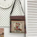 Sac à bandoulière en toile brodée de hibou mignon, style ethnique avec fermeture éclair. - Style de Motif 6