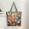 Vintage bloemen vlinder wandtapijt canvas tote bag, casual shopper tas met grote capaciteit. - 3D-reliëf Vlinder Roos