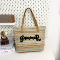 Zomer Geweven Stro Shopper Grote Capaciteit Strand Schoudertas met Borduurwerk - Patroonstijl 1