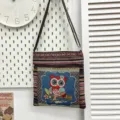 Sac à bandoulière en toile tissée de style ethnique avec motif de hibou mignon et sangle. - Style de Motif 8