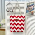 Rood-witte chevron canvas shopper casual schoudertas grote capaciteit handige tas. - Rood en Wit Golfpatroon / Patroon Stijl 11