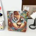 Bunte, bestickte Segeltuch-Tragetasche mit Cartoon-Fisch, süße lässige Schultertasche. - Stil 5