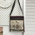 Sac bandoulière en toile ethnique avec impression artistique de vélo et multi-poches. - Style de Motif 9