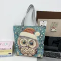 Geweven schoudertas shopper met schattig kerst uil patroon, grote capaciteit voor dagelijks. - Patroonstijl 1