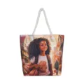 Stijlvolle canvas shopper tas met dikke touwgrepen en charmante cartoon meisje print. - Patroonstijl 2