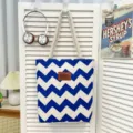 Blauw-Witte Chevron Canvas Shopper Tas Casual Schoudertas Grote Capaciteit Stijl - Blauw Wit Golf Stijl / Patroonstijl 9