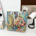Bunte gewebte Canvas Tote Tasche mit Fischmuster, stilvolle lässige Schulterhandtasche für Damen. - Stil 7