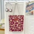 Canvas shopper tas voor vrouwen casual schoudertas grote capaciteit boodschappentas vintage look - Wijnrood Letterprint / Patroonstijl 8