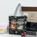 Sneeuwvlok uil geborduurde canvas tote tas grote capaciteit casual schoudertas - Patroonstijl 3