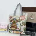 Grote canvas shopper tas met schattige uilenborduurwerk en sneeuwvlokkenpatroon voor dagelijks. - Patroonstijl 5