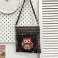 Sac bandoulière en toile tissée style ethnique avec broderie de hibou mignon et poches pratiques. - Style Multicolore 14