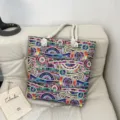 Boheemse kleurrijke canvas tote tas met dikke touw handvatten voor dames zomer reizen strand. - Patroonstijl 3