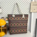 Grote canvas tote bag met etnische geometrische print en dikke katoenen touw handgrepen - Stijl 3