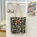 Schwarze Segeltuchtasche mit Buchstabenmuster, lässige große Shopper Schultertasche Damen. - Muster-Stil 4