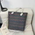 Borsa tote in tela con stampa geometrica boho e manici in corda, grande borsa da spiaggia. - Stile Fantasia 8