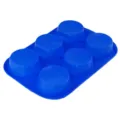 Blue 6-cup round silicone mold for baking, perfect for DIY muffins, cupcakes, and chocolates. - Blue