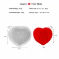 Herz Silikonform und Endprodukt Detailbild mit präzisen Größen- und Gewichtsangaben. - I Love You / Klarweiß