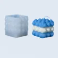 Blaues Bubble Silikon Kerzenform Set mit passender geschichteter Duftkerze für DIY Handwerk. - Quadratisch Runder Würfel (YT2023464)