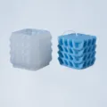 Blauer geometrischer Silikon Kerzenform und Wabenkerzen Set fuer DIY Handarbeit Bastel. - Schallwellen Würfel (YT2023464-4)
