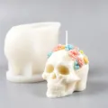 3D Totenkopf Kerze Silikonform und florale fertige Kerze für Halloween und Heimdekoration. - Rosen Totenkopf Stil 1
