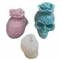 3D skull silicone candle mold with rose flower design, ideal for Halloween DIY aromatherapy crafts. - Skull Mold (YT2023181)