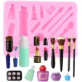 Silikonform für Make-up-Werkzeuge Backen Fondant Schokolade mit Pinsel Lippenstift Detailansicht. - DS035 / Rosa