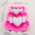 Silikon Fondantform für DIY Engel Flügel Herz Backen Kuchen Dekoration Schokolade Werkzeug - 3-Kavitäten Herz Flügel Form / Rosa