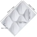 Detailed dimension view of the 6-cavity cocoa bean silicone mold for baking, mousse, and chocolate. - 6-Cavity Cocoa Pod Mold