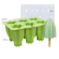 Silicone 6-cavity star ice cream mold with lid and wooden sticks for DIY popsicles. - 6-Cavity Starfruit Ice Cream Mold / Green