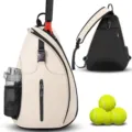Sling tennis backpack for men and women, lightweight cross body pickleball bag with bottle holder. - Off White