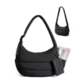 Black quilted shoulder bag casual puffy crescent dumpling bag for women daily commute. - Black