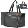 Large capacity diaper bag tote with changing pad, stylish quilted travel maternity bag. - Dark Gray