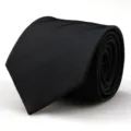 Black necktie detail showing fine twill texture and neat rolled presentation for men suits. - 8cm Black Dark Striped Hand-Tied